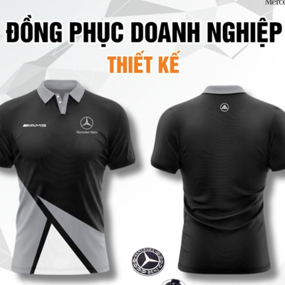 Áo polo đồng phục công ty màu đen họa tiết sang trọng đẳng cấp